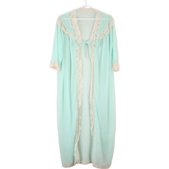Vintage Elsser Peignoir Mint Green White Nylon Lace Robe & Nightgown Small SW32 - Picture 6 of 12